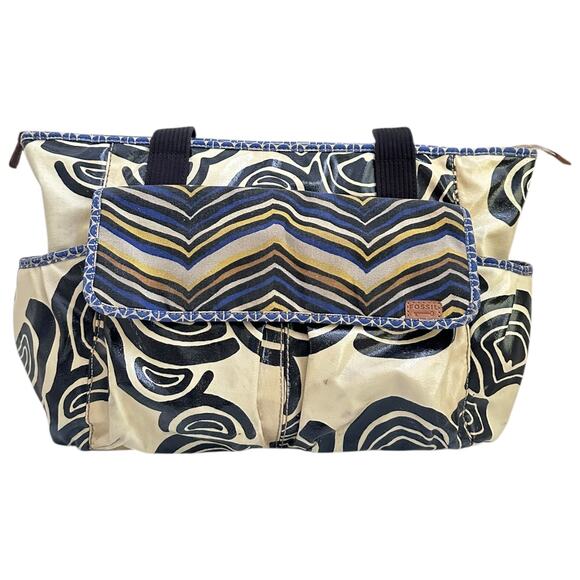 Vintage Fossil Key Per Diaper Bag Large Tote Coated Canvas Abstract Retro Print - Picture 2 of 16